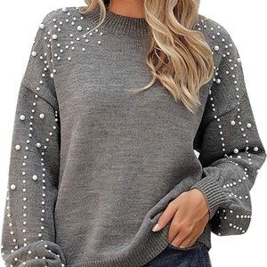 Blooming Jelly Gray Chunky Sweater with Pearls (sz M)